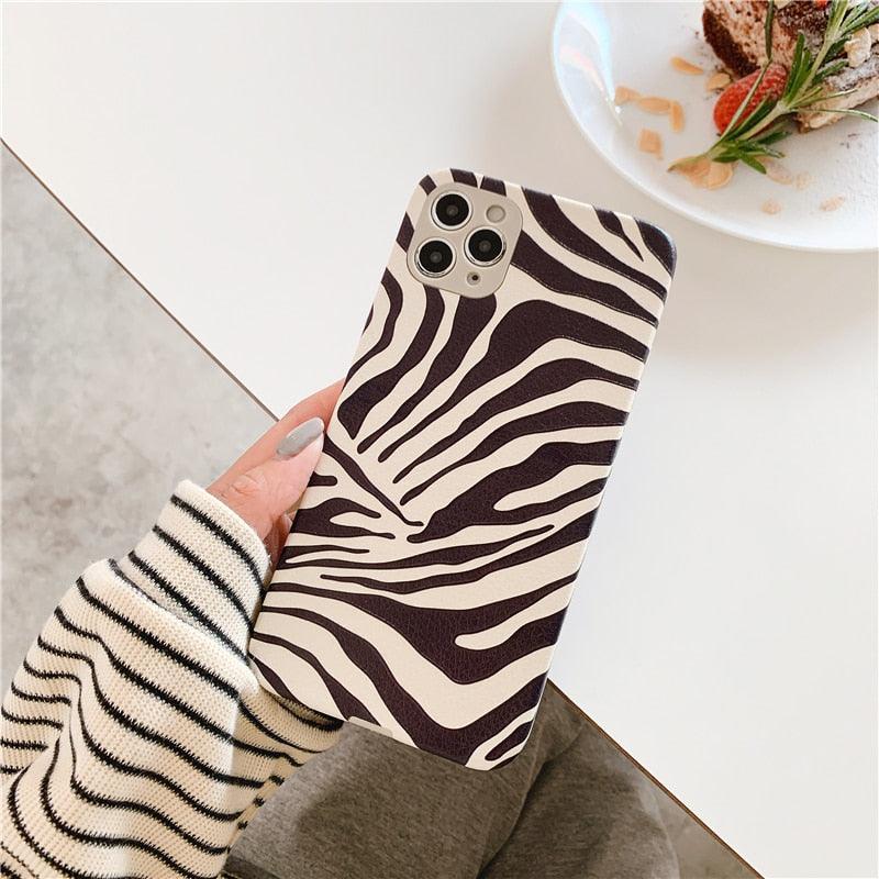 Chic Zebra Print Leather Phone Case for iPhone 14/13/12/11 - Stylish & Protective - Korvel