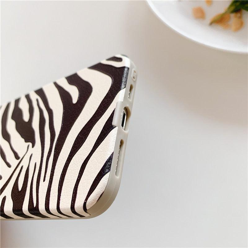 Chic Zebra Print Leather Phone Case for iPhone 14/13/12/11 - Stylish & Protective - Korvel