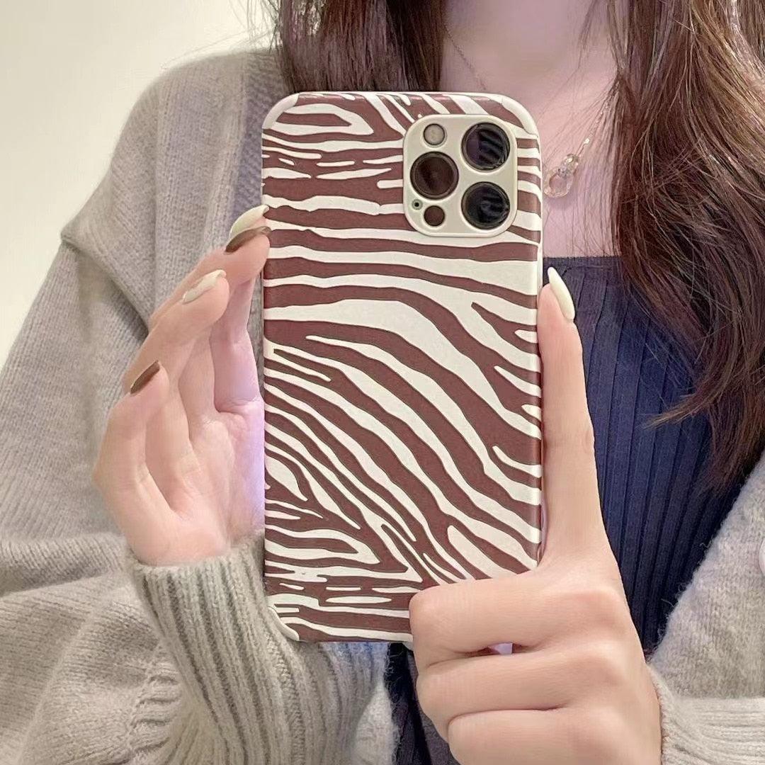 Chic Zebra Print Leather Phone Case for iPhone 14/13/12/11 - Stylish & Protective - Korvel