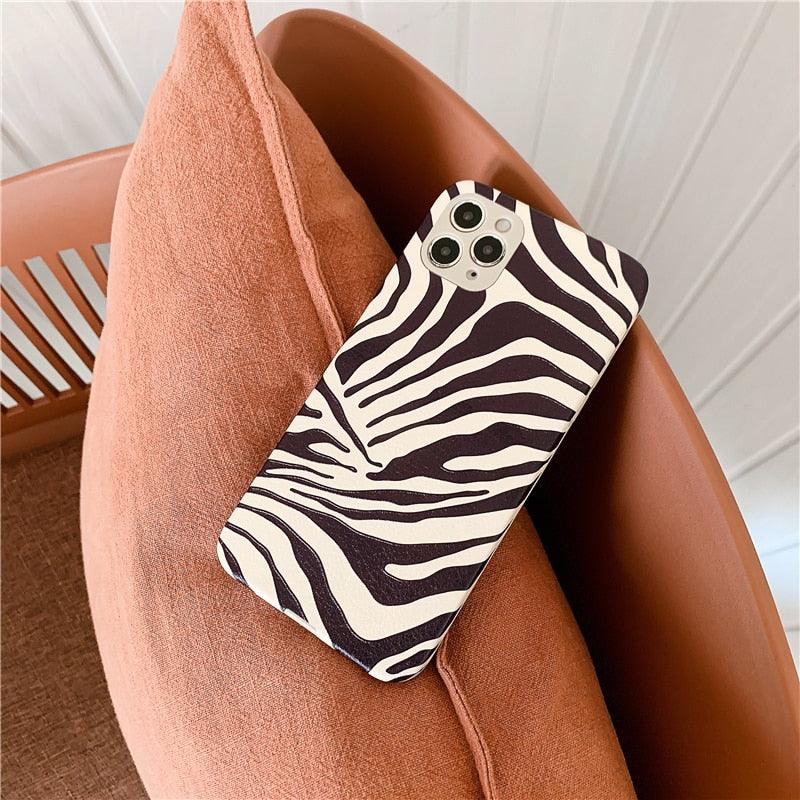 Chic Zebra Print Leather Phone Case for iPhone 14/13/12/11 - Stylish & Protective - Korvel