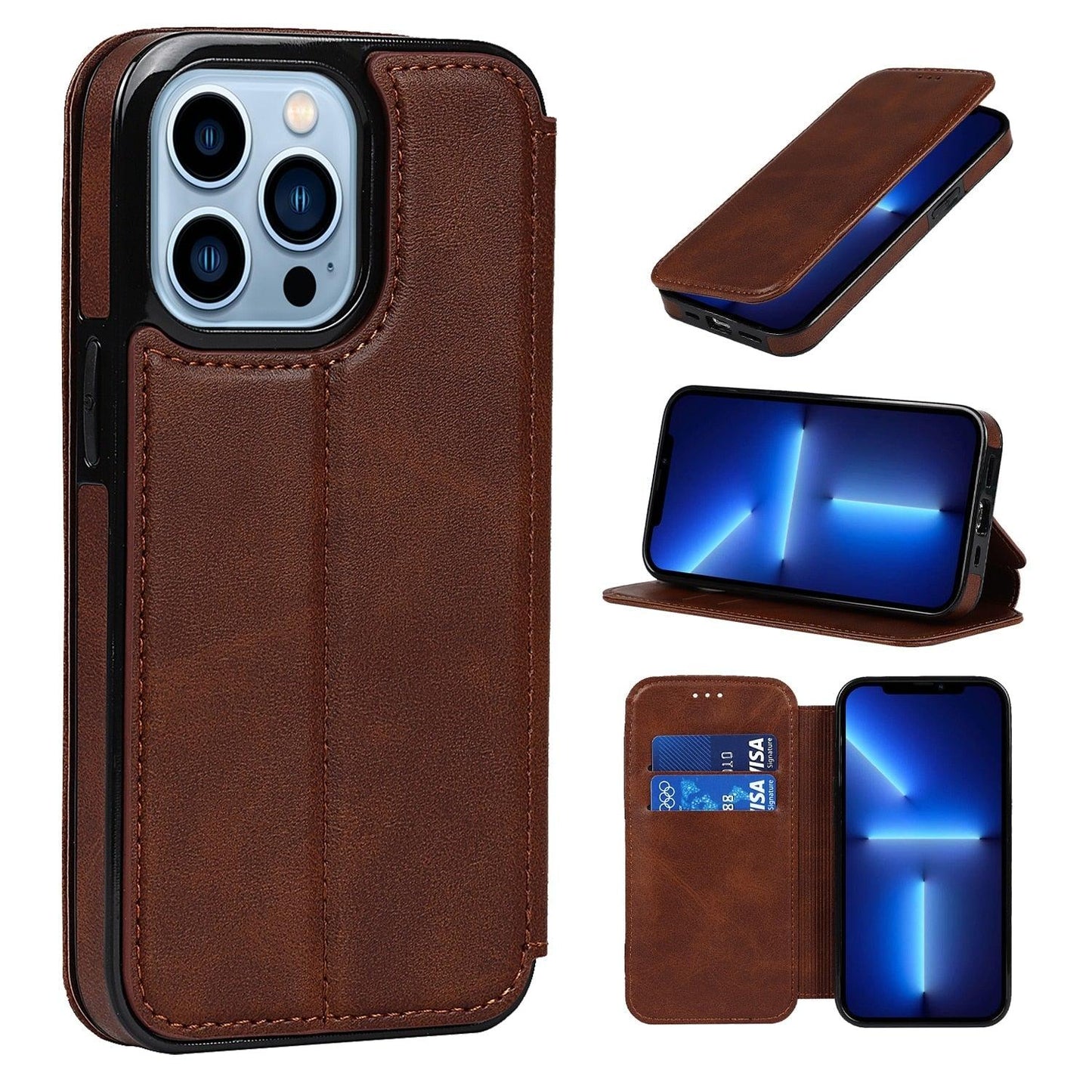Coque en cuir premium à rabat pour iPhone 13/12/11 Pro Max