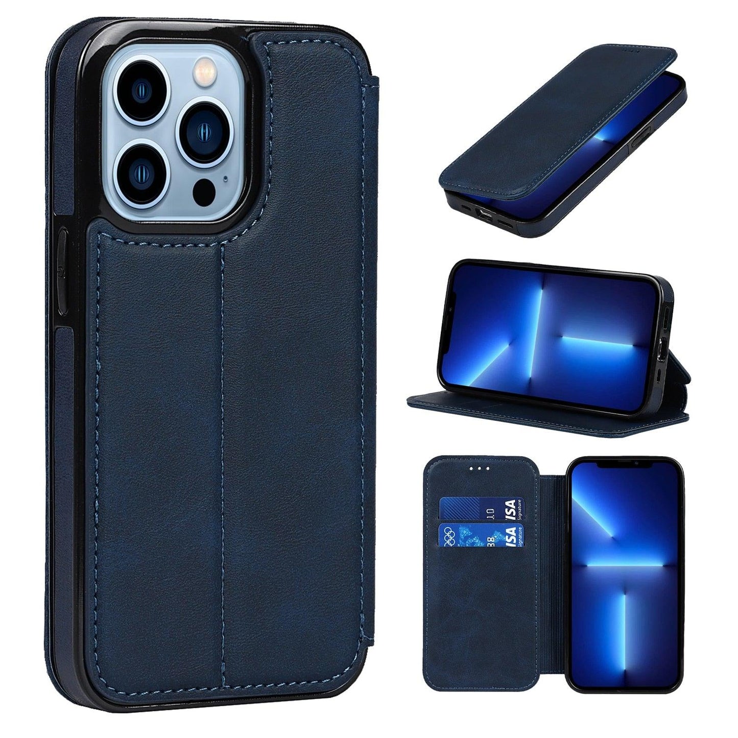 Coque en cuir premium à rabat pour iPhone 13/12/11 Pro Max