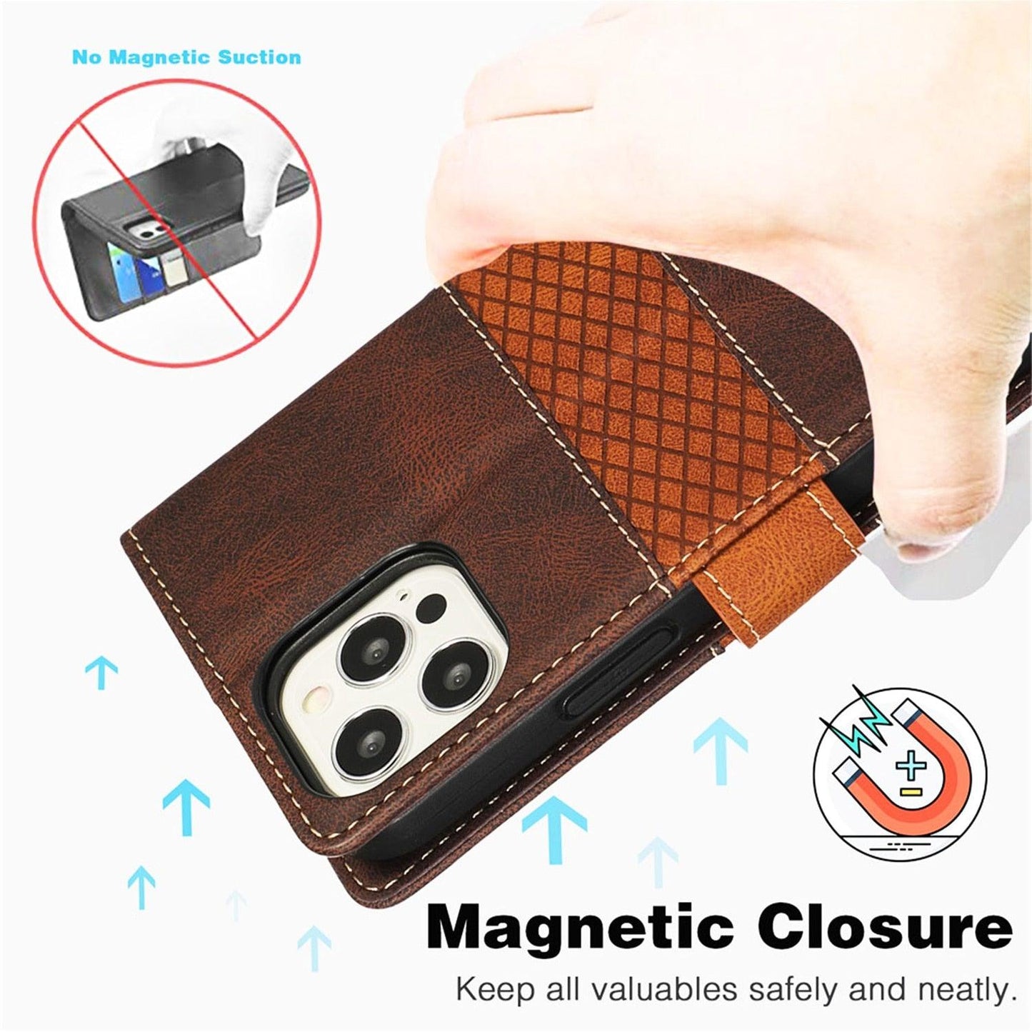 Étui à rabat magnétique en cuir de luxe pour la série iPhone
