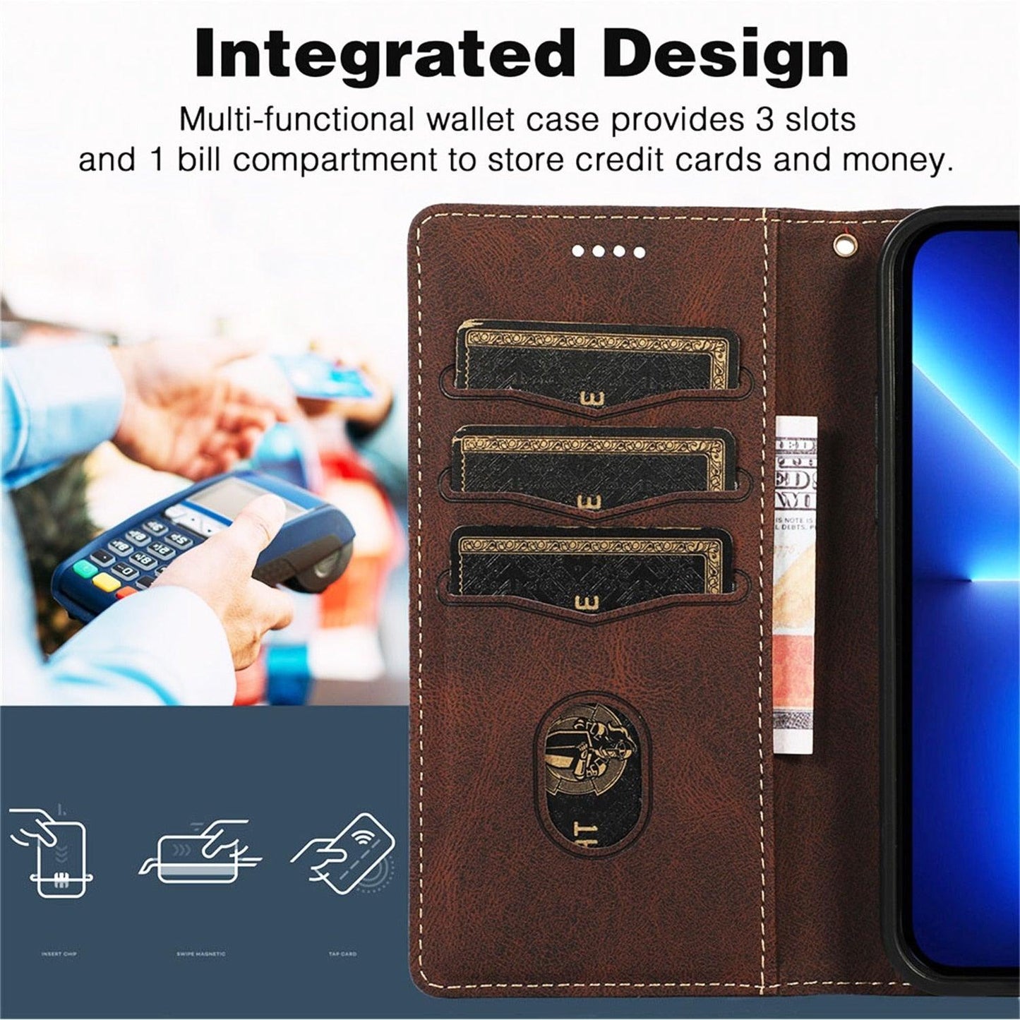 Étui à rabat magnétique en cuir de luxe pour la série iPhone