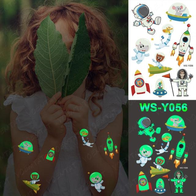 Glow-in-the-Dark Temporary Tattoo Stickers for Kids - Unicorns, Dinosaurs & More - Korvel