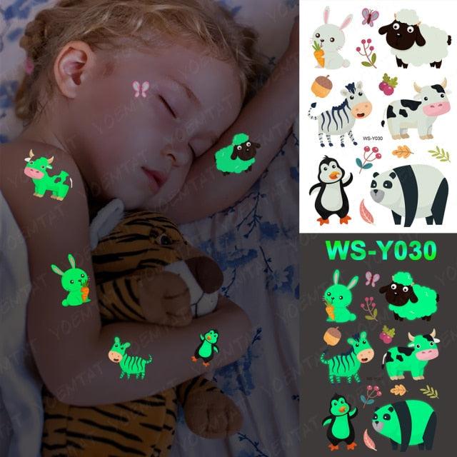 Glow-in-the-Dark Temporary Tattoo Stickers for Kids - Unicorns, Dinosaurs & More - Korvel