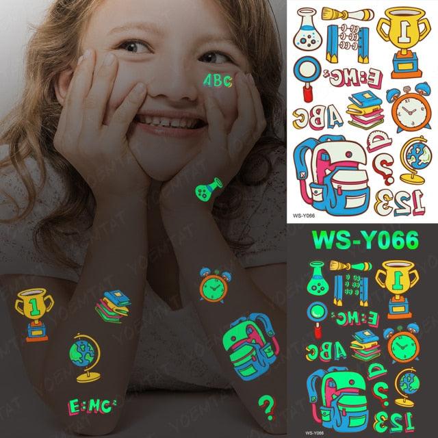 Glow-in-the-Dark Temporary Tattoo Stickers for Kids - Unicorns, Dinosaurs & More - Korvel