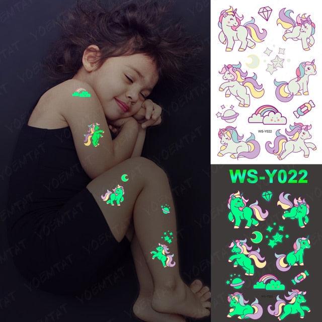 Glow-in-the-Dark Temporary Tattoo Stickers for Kids - Unicorns, Dinosaurs & More - Korvel