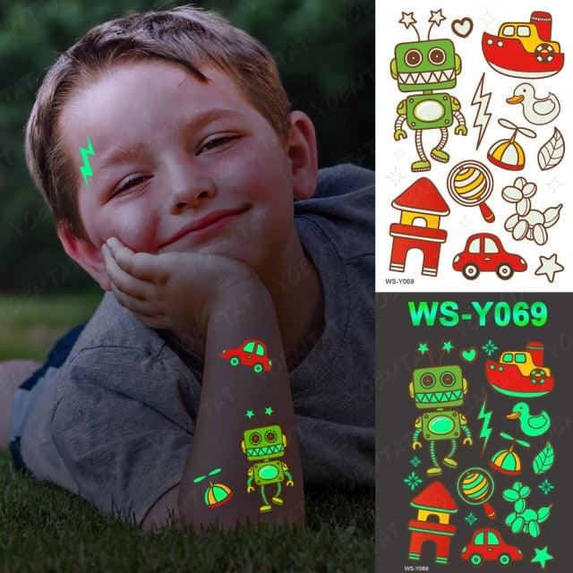 Glow-in-the-Dark Temporary Tattoo Stickers for Kids - Unicorns, Dinosaurs & More - Korvel