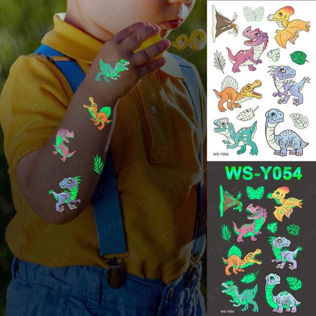 Glow-in-the-Dark Temporary Tattoo Stickers for Kids - Unicorns, Dinosaurs & More - Korvel