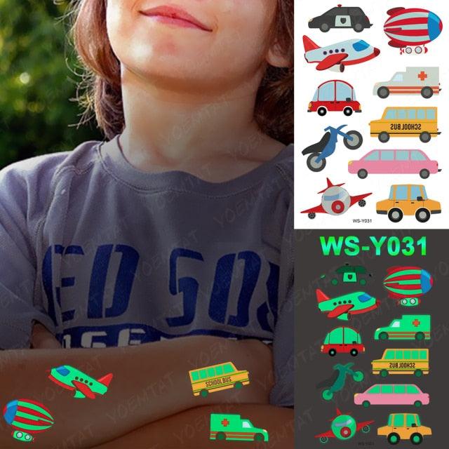 Glow-in-the-Dark Temporary Tattoo Stickers for Kids - Unicorns, Dinosaurs & More - Korvel