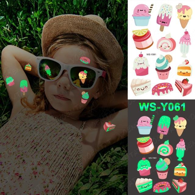 Glow-in-the-Dark Temporary Tattoo Stickers for Kids - Unicorns, Dinosaurs & More - Korvel