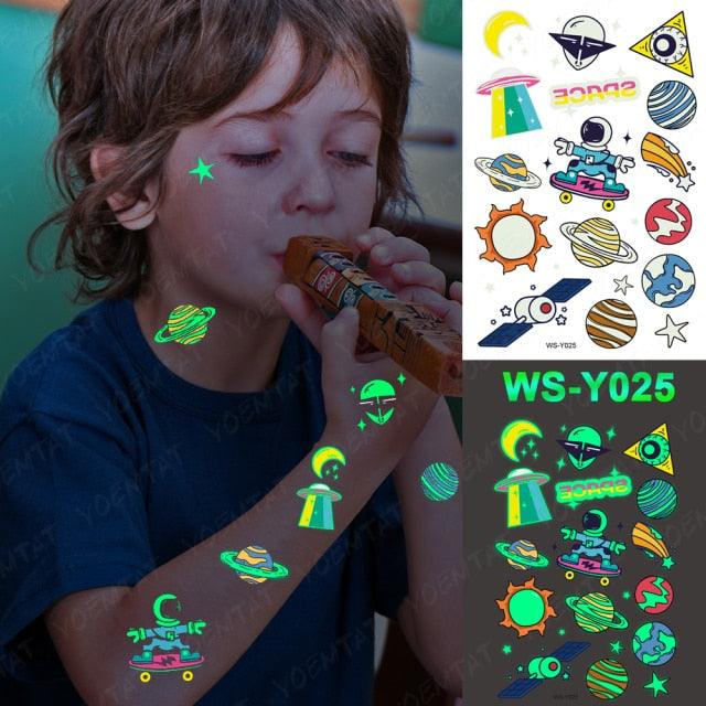 Glow-in-the-Dark Temporary Tattoo Stickers for Kids - Unicorns, Dinosaurs & More - Korvel