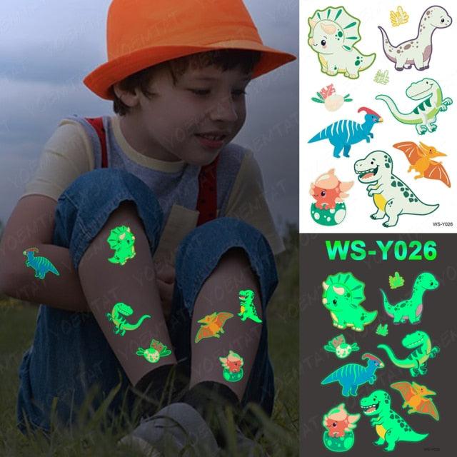Glow-in-the-Dark Temporary Tattoo Stickers for Kids - Unicorns, Dinosaurs & More - Korvel
