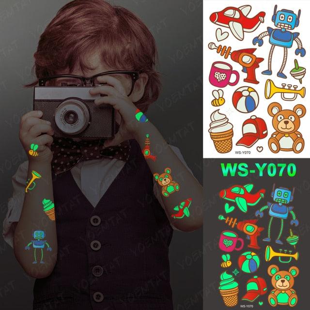 Glow-in-the-Dark Temporary Tattoo Stickers for Kids - Unicorns, Dinosaurs & More - Korvel