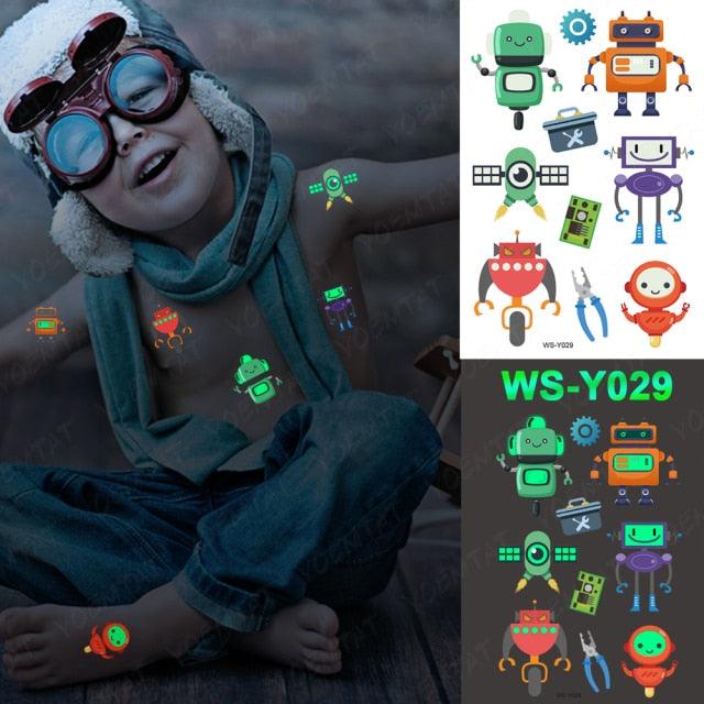 Glow-in-the-Dark Temporary Tattoo Stickers for Kids - Unicorns, Dinosaurs & More - Korvel