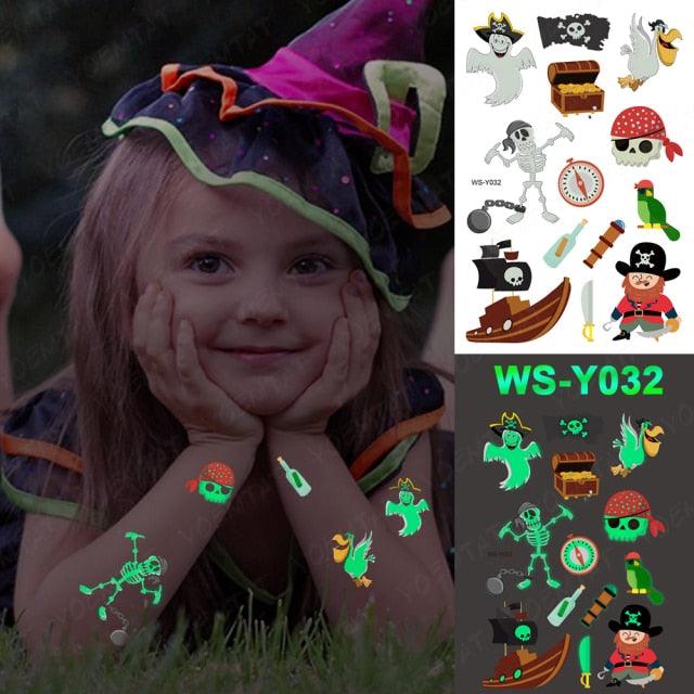 Glow-in-the-Dark Temporary Tattoo Stickers for Kids - Unicorns, Dinosaurs & More - Korvel