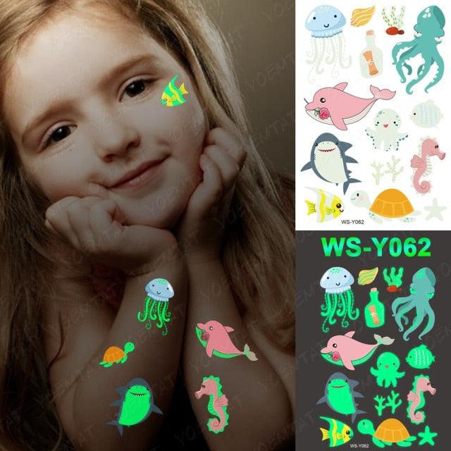 Glow-in-the-Dark Temporary Tattoo Stickers for Kids - Unicorns, Dinosaurs & More - Korvel