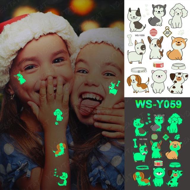 Glow-in-the-Dark Temporary Tattoo Stickers for Kids - Unicorns, Dinosaurs & More - Korvel