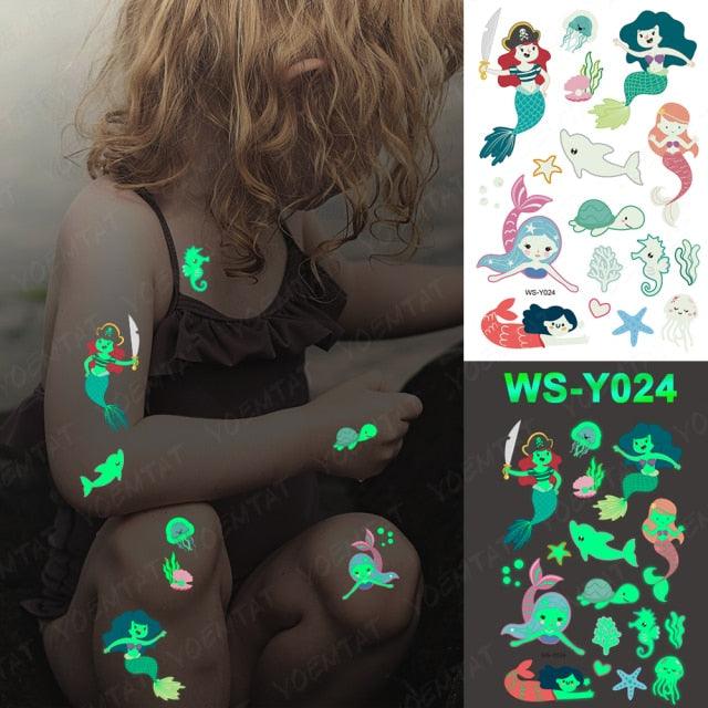 Glow-in-the-Dark Temporary Tattoo Stickers for Kids - Unicorns, Dinosaurs & More - Korvel