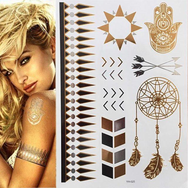Tatuajes Temporales de Lujo en Metalizado Dorado Impermeables