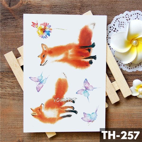 Calcomanía de Tatuaje Temporal Acuarela de Lujo Impermeable de Lobo y Zorro