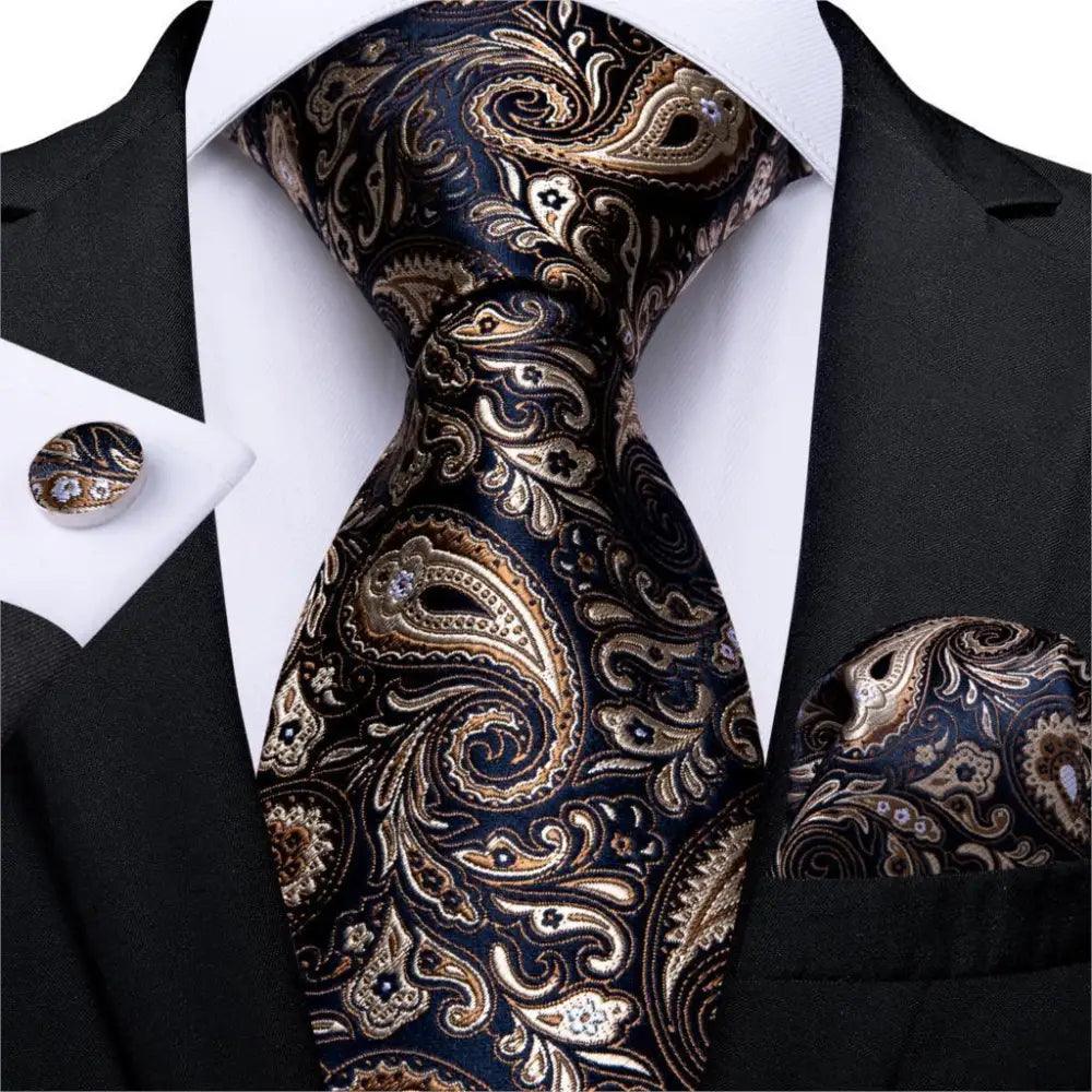 Ensemble de cravate en soie florale de luxe avec pochette et boutons de manchette