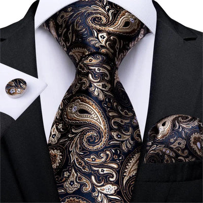 Luxury Floral Silk Necktie Set with Hanky & Cufflinks