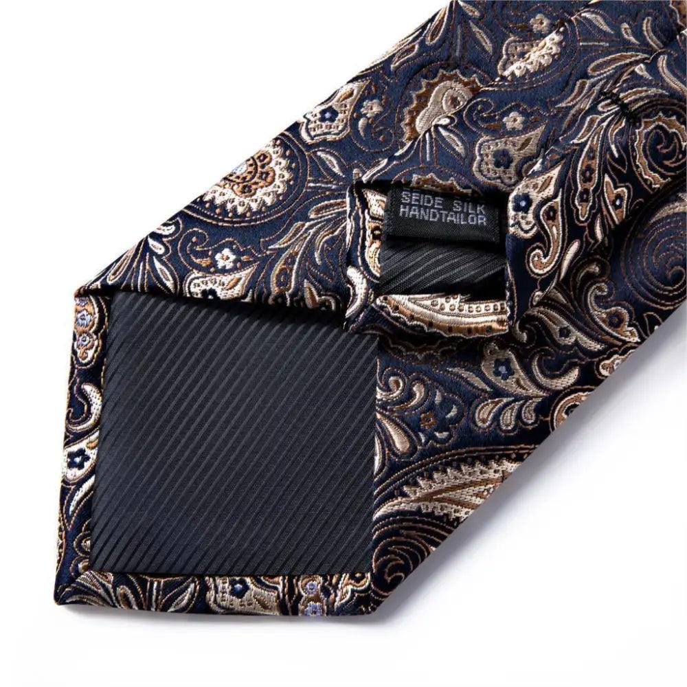 Ensemble de cravate en soie florale de luxe avec pochette et boutons de manchette