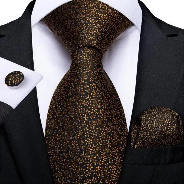 Ensemble de cravate en soie florale de luxe avec pochette et boutons de manchette