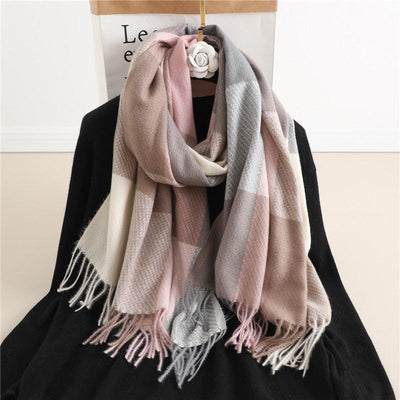Elegant Cashmere Plaid Scarf for Women