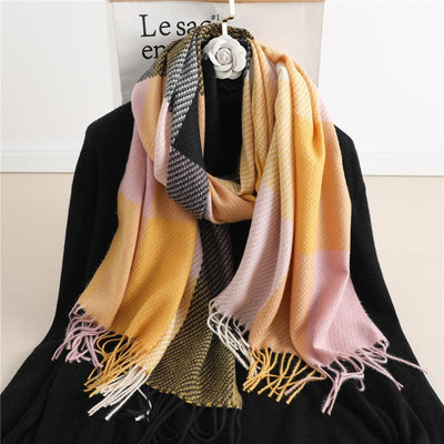 Elegant Cashmere Plaid Scarf for Women