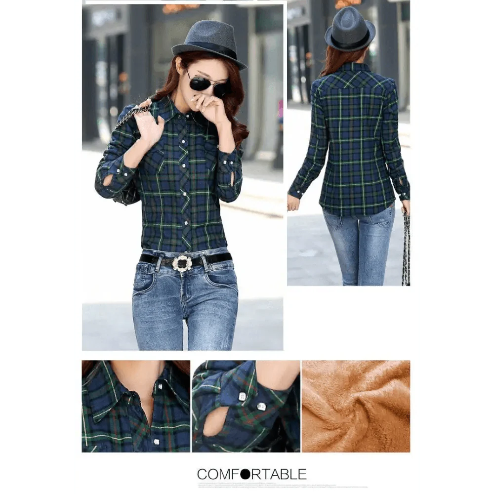 Chic Winter Plaid Jacket for Women - Cozy Velvet Style - Korvel