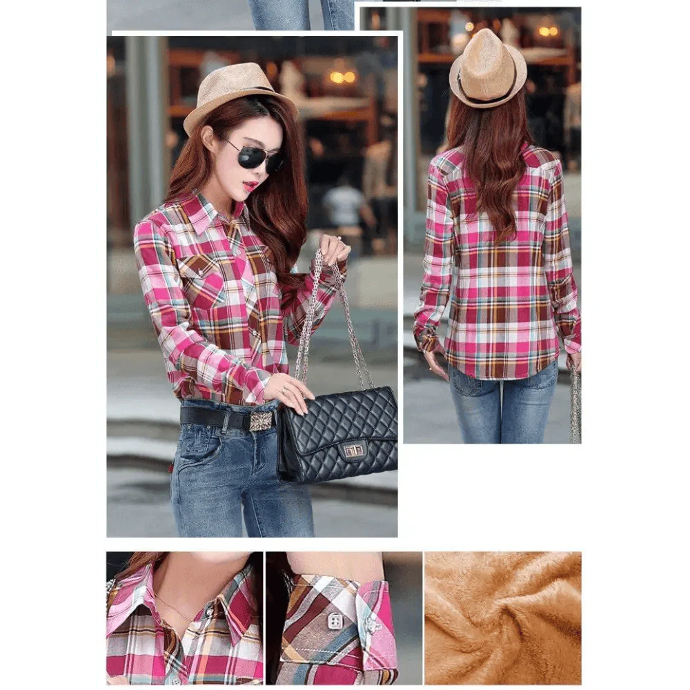 Chic Winter Plaid Jacket for Women - Cozy Velvet Style - Korvel