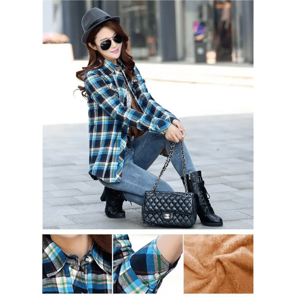 Chic Winter Plaid Jacket for Women - Cozy Velvet Style - Korvel
