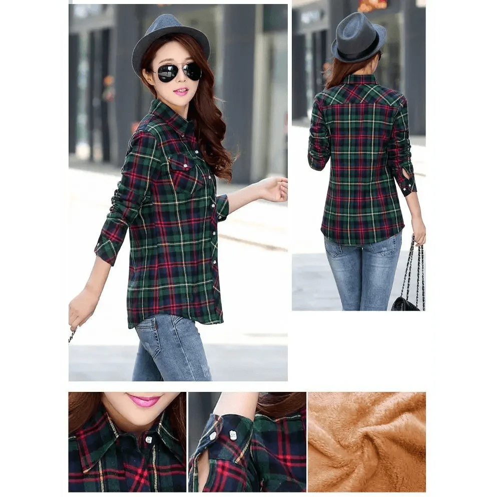Chic Winter Plaid Jacket for Women - Cozy Velvet Style - Korvel