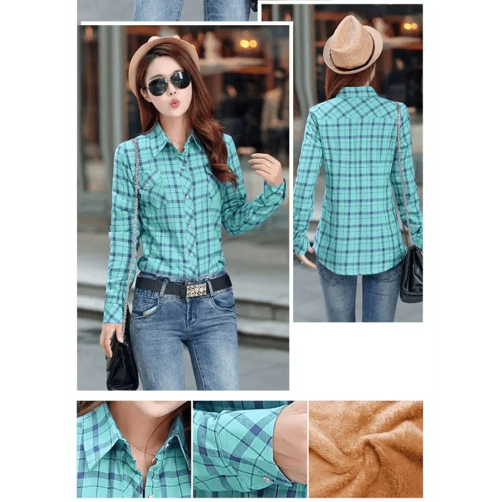 Chic Winter Plaid Jacket for Women - Cozy Velvet Style - Korvel