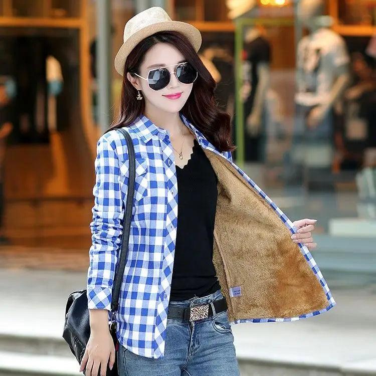Chic Winter Plaid Jacket for Women - Cozy Velvet Style - Korvel