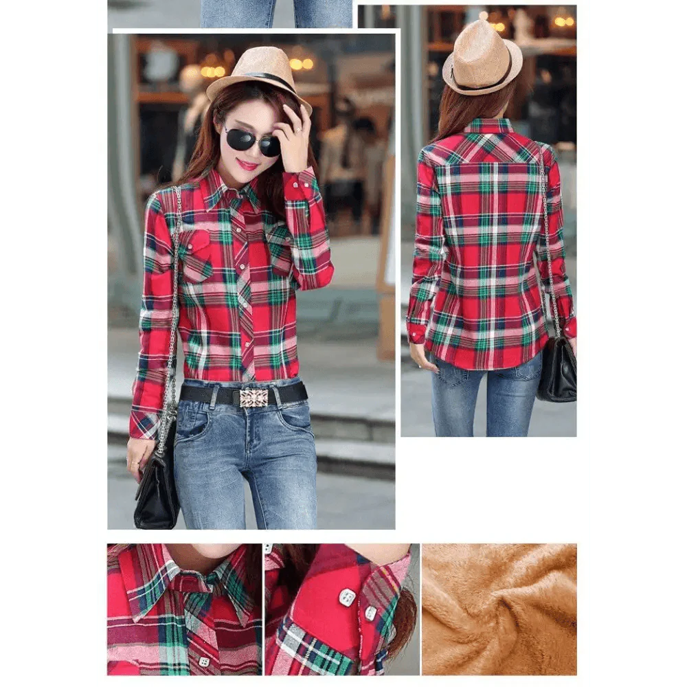 Chic Winter Plaid Jacket for Women - Cozy Velvet Style - Korvel