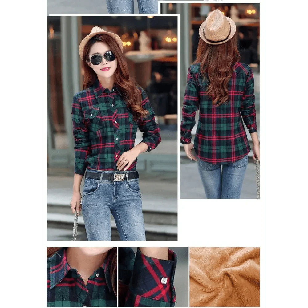 Chic Winter Plaid Jacket for Women - Cozy Velvet Style - Korvel