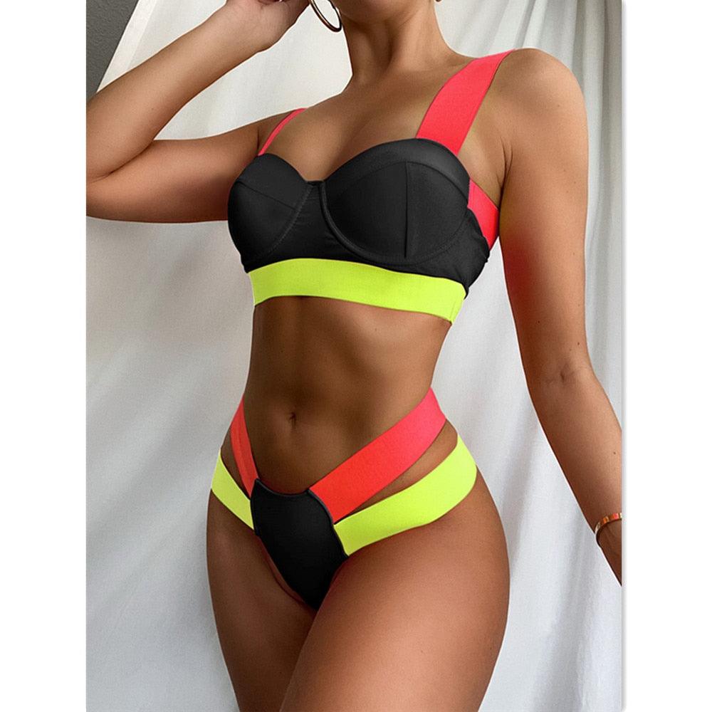 Ensemble de bikini noir taille haute de luxe pour femmes