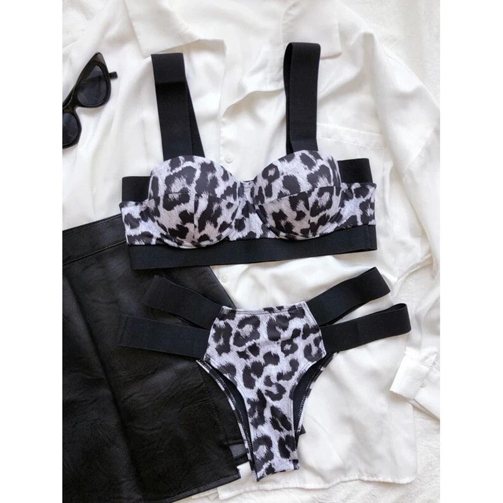 Ensemble de bikini noir taille haute de luxe pour femmes