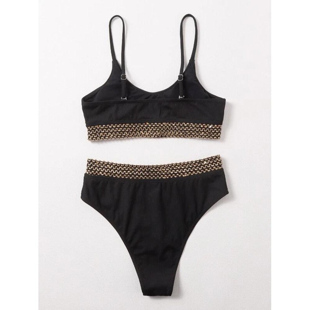 Ensemble de bikini noir taille haute de luxe pour femmes
