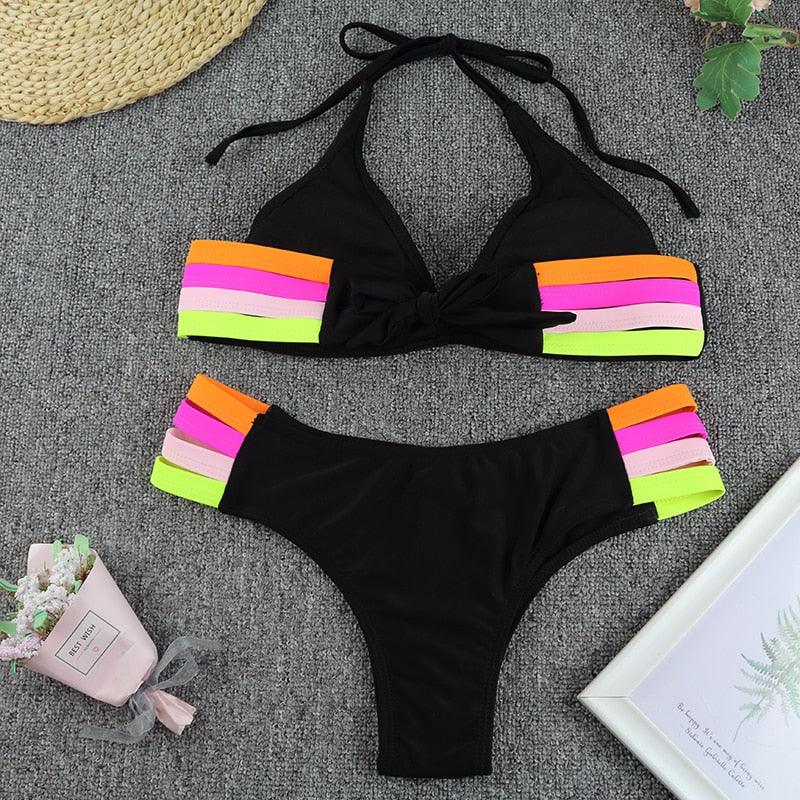 Ensemble de bikini noir taille haute de luxe pour femmes