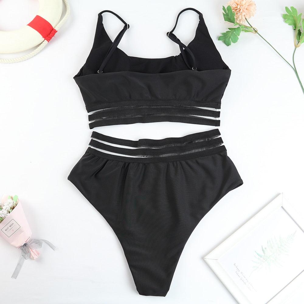 Ensemble de bikini noir taille haute de luxe pour femmes