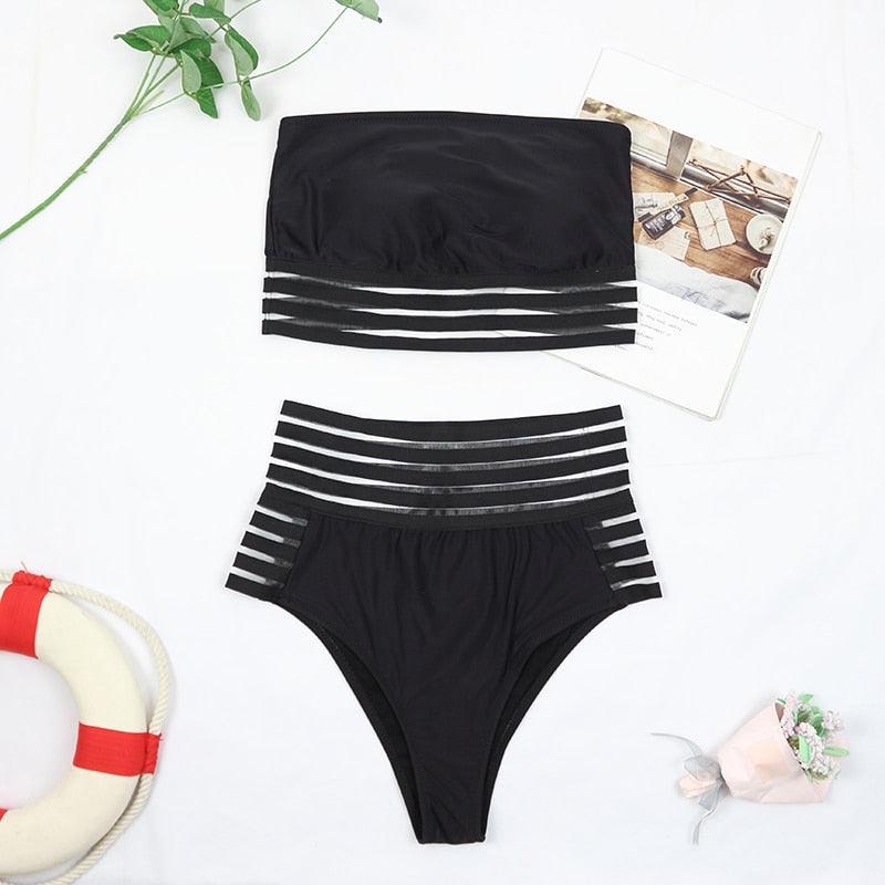 Ensemble de bikini noir taille haute de luxe pour femmes