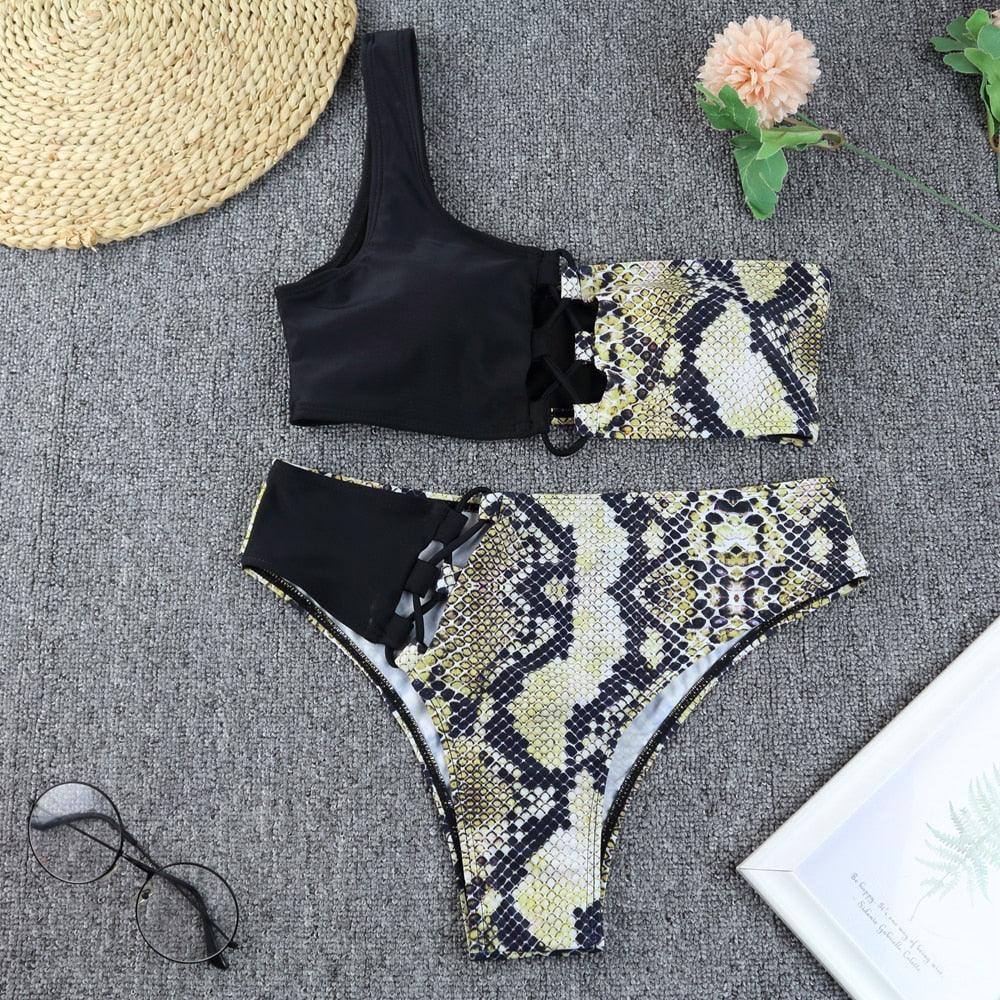 Ensemble de bikini noir taille haute de luxe pour femmes