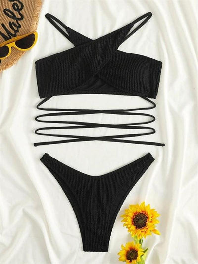 Luxury Black Halter Bikini Set for Women