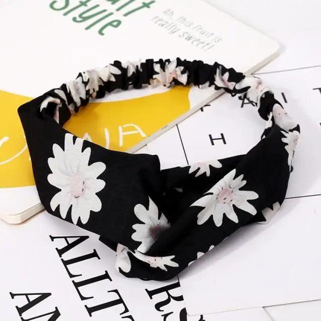 Chic Vintage Floral Knot Headband for Women - Soft Elastic Hair Accessory - Korvel