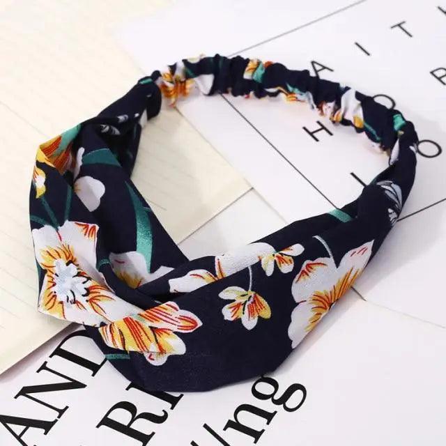 Chic Vintage Floral Knot Headband for Women - Soft Elastic Hair Accessory - Korvel